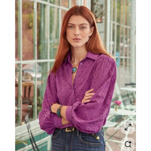 Sundance Celestine Eyelet Button Down Shirt NWT in Violet XS - Picture 15 of 15
